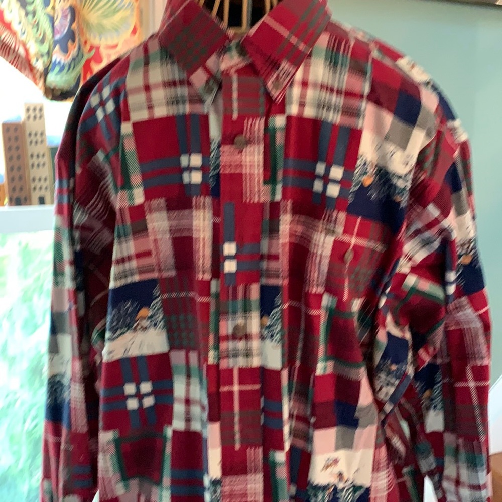 Chaps print shirt. Vintage. Unusual print material.